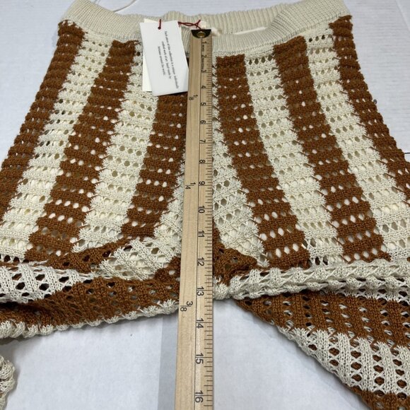 Solitaire Pants Womens L Ivory Brown‎ Crochet Knit Wide Leg Boho Hippie Festival - Picture 5 of 11